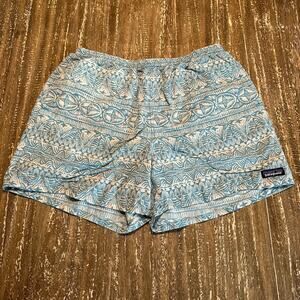 Patagonia Tribal Print Tropical Hawaiian Swimsuit Swim Trunks Blue Men’s Size L